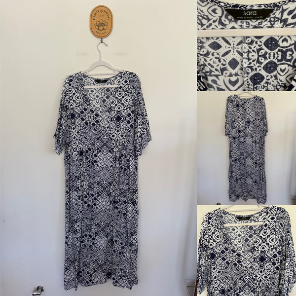 Sara blue/white floral dress Sz 16 as new worn once
