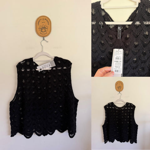 Taking Shape cotton black scallop lace knit vest Sz 16 RRP $129.99 NWT