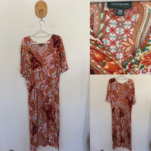 Autograph red paisley dress Sz 14 EUC worn twice