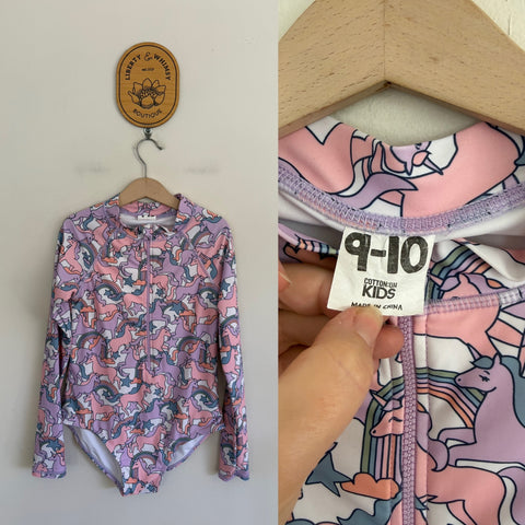 Cotton On Kids l/s unicorn one piece swimmers Sz 9-10 as new - look unworn