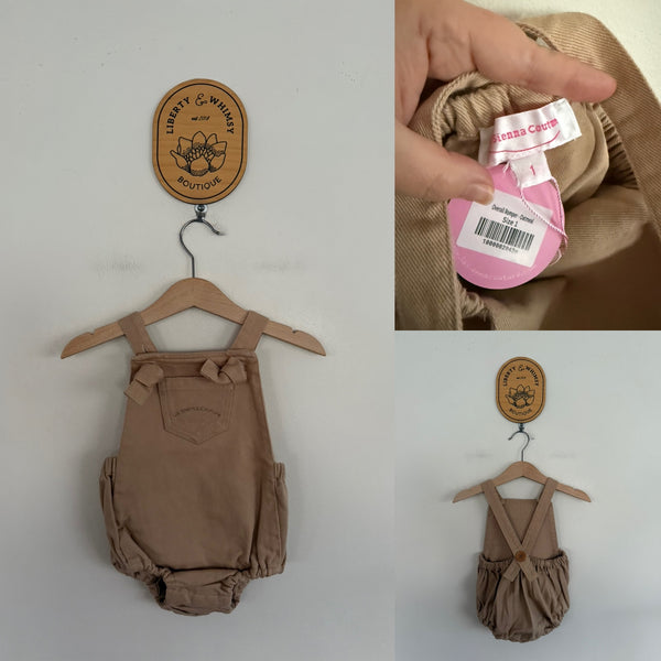La Sienna oatmeal overall romper Sz 1 NWT