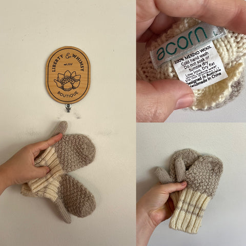 Acorn merino wool mittens/gloves Sz L (3-5Y) as new