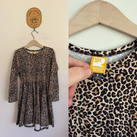 Rock Your Kid l/s leopard print waisted dress Sz 7 as new