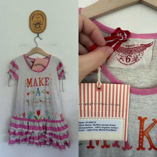 Paper Wings ruffled jersey dress Sz 6 NWT