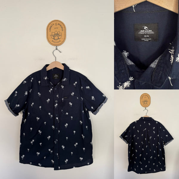 Rip Curl palm trees button up shirt Sz 12 as new