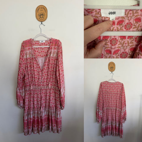 Jaase l/s pink floral dress Sz 16 as new