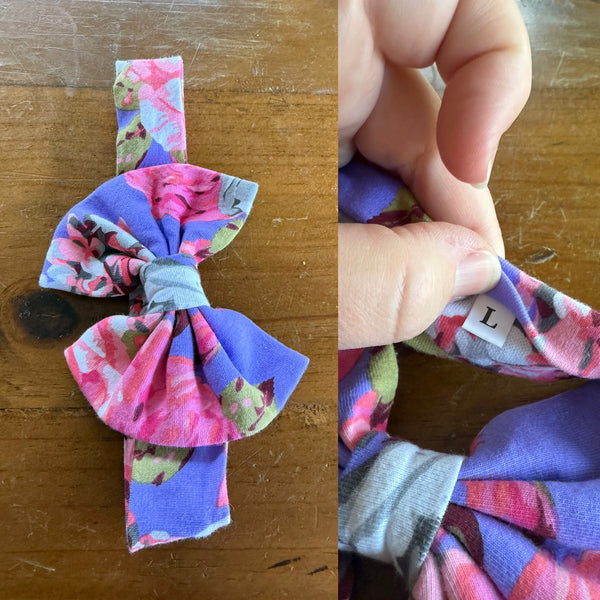 Purple floral Sz L bow 21.5cm 1-3y NWOT