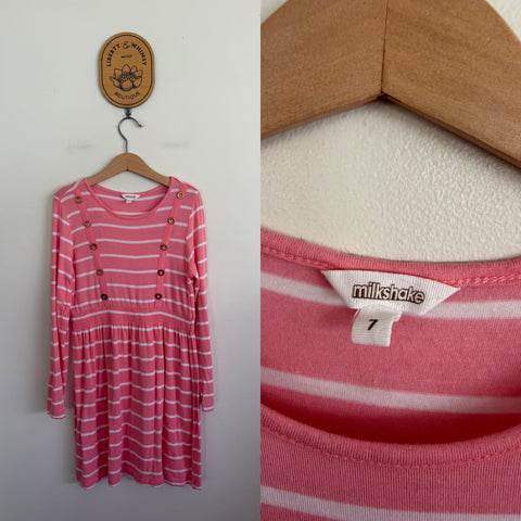 Milkshake l/s pink stripe dress Sz 7 EEUC