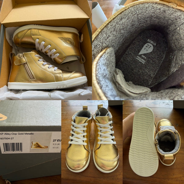 Bobux KP alley-oop gold metallic shoes Sz 27EU, 9.5UK, 10US RRP $110 BNIB