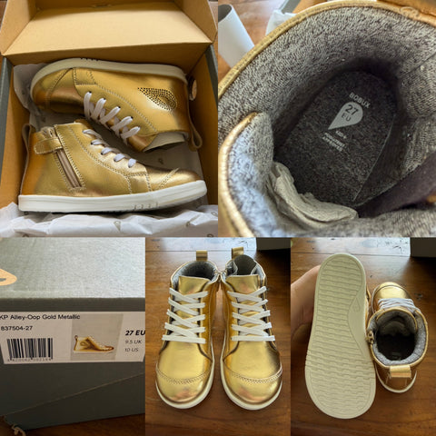 Bobux KP alley-oop gold metallic shoes Sz 27EU, 9.5UK, 10US RRP $110 BNIB