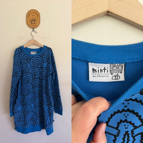 Minti blue fleece smiles jumper dress Sz 12 EUC worn twice