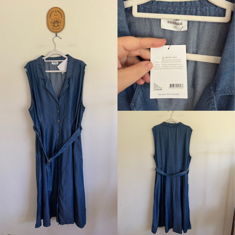 Sussan sleeveless chambray dress Sz 20 (best fit 18 imo) RRP $119.95 NWT