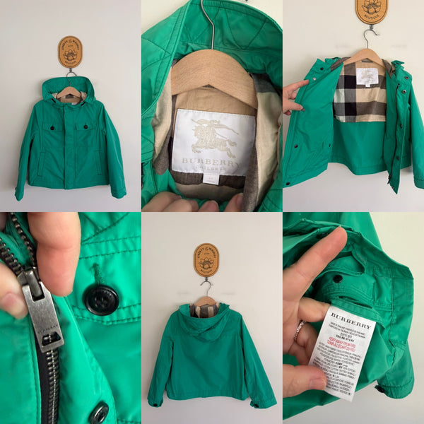 Burberry green hooded rain jacket Sz 6 EUC/VGUC