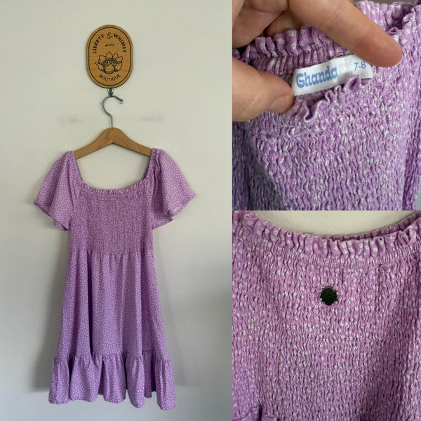 Ghanda purple ditsy floral dress Sz 7-8 NWOT
