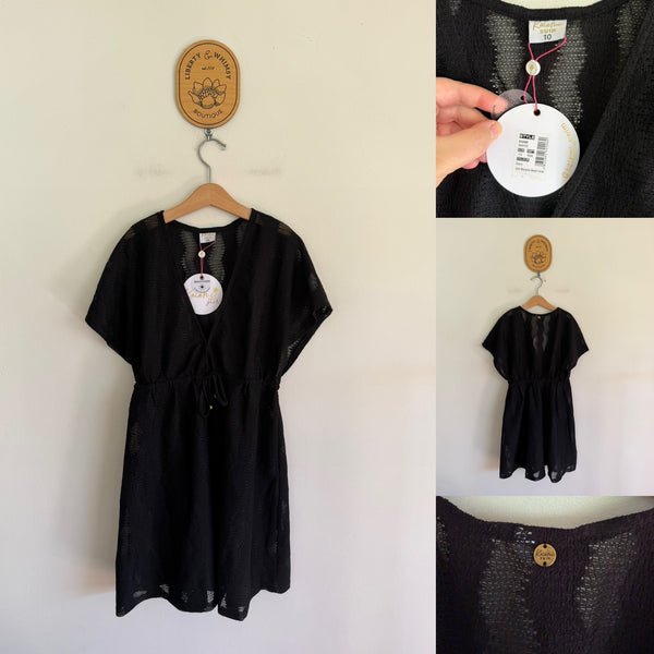 Kaiami Swim black beach cover Sz 10 NWT