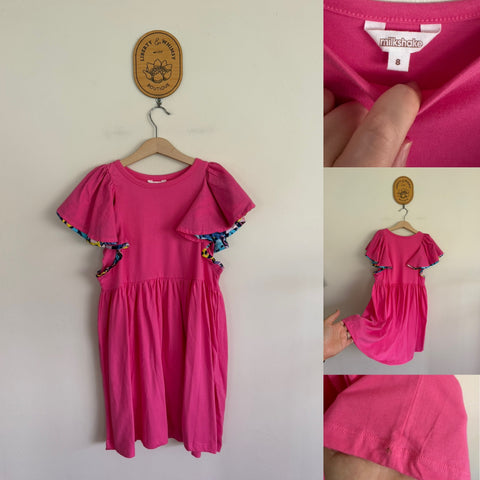 Milkshake pink flutter dress Sz 8 as new with dot on hem