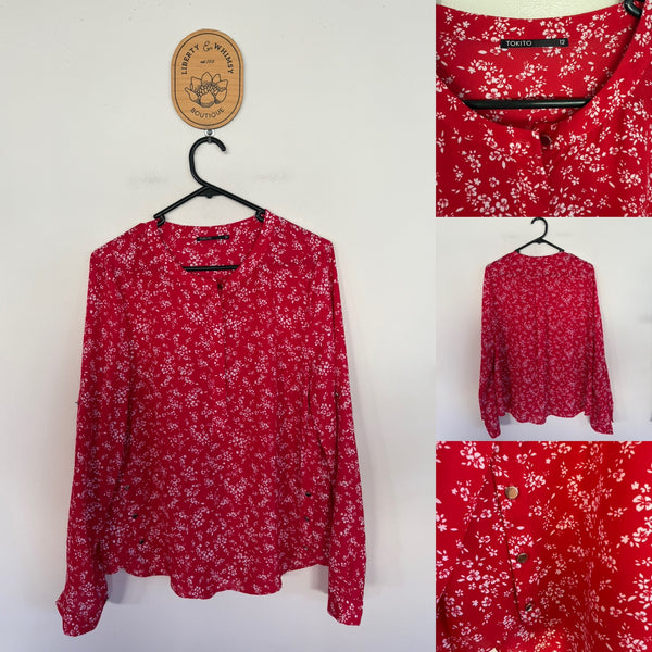 Tokito l/s red floral blouse Sz 12 NWOT
