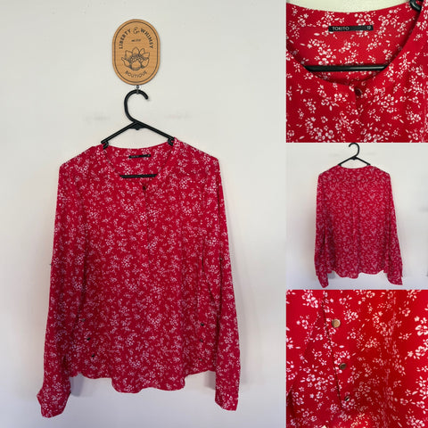 Tokito l/s red floral blouse Sz 12 NWOT