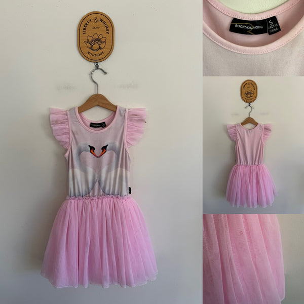 Rock Your Kid swans dress Sz 5 play - light marks