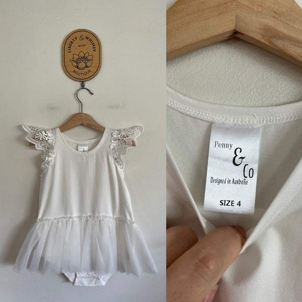 Penny & Co white tulle romper Sz 3-4 as new