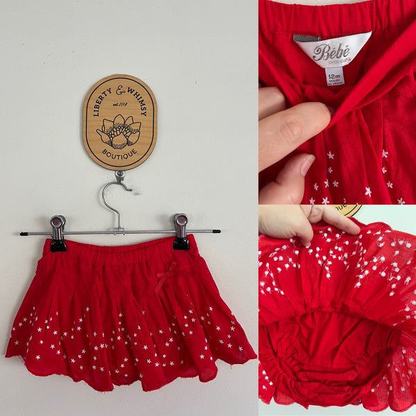 Bebe red star skirted bloomers Sz 1 as new