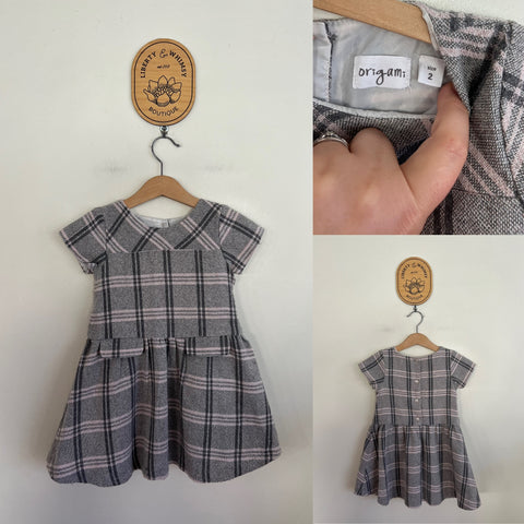 Origami check pocket dress Sz 2 as new