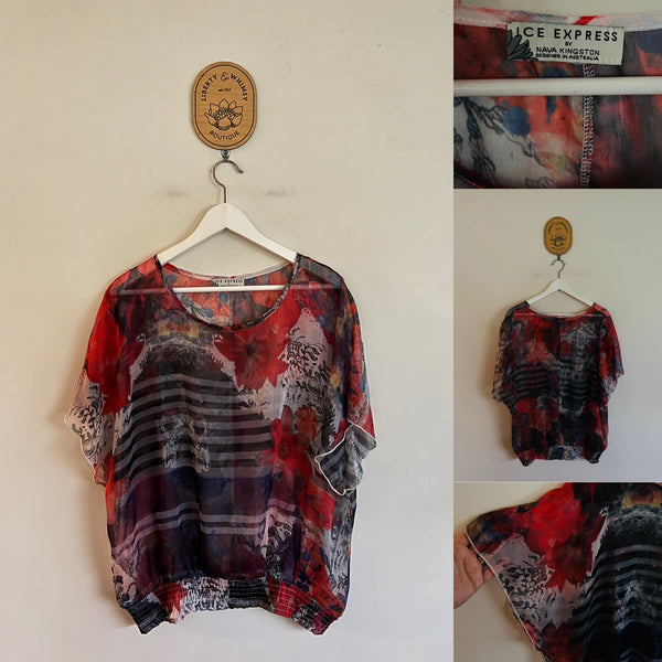 Ice Express by Nava Kingston sheer abstract top Sz 16 as new