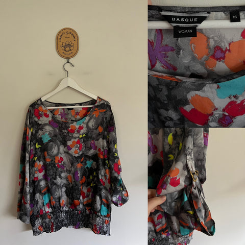 Basque floral shirred top Sz 16 as new
