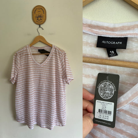 Autograph pink/white stripe top Sz 18 NWT