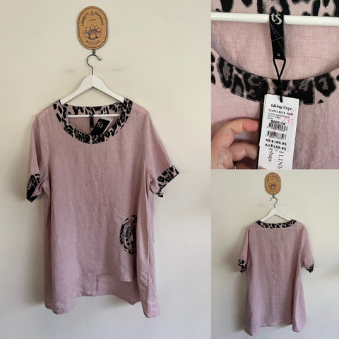 Taking Shape linen appliqué top Sz 16 NWT