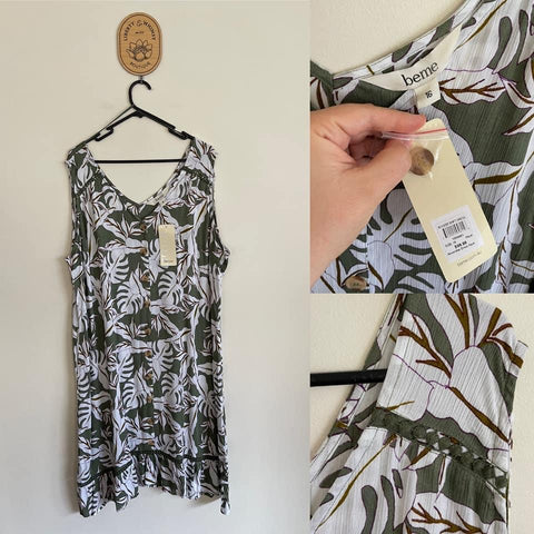 BeMe leaves ruffle hem shift dress Sz 16 RRP $99.99 NWT