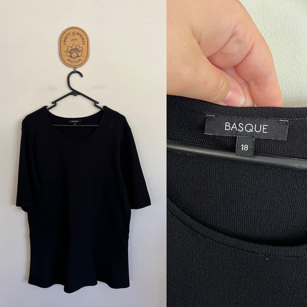 Basque black thick knit peplum top Sz 18 as new (washed)