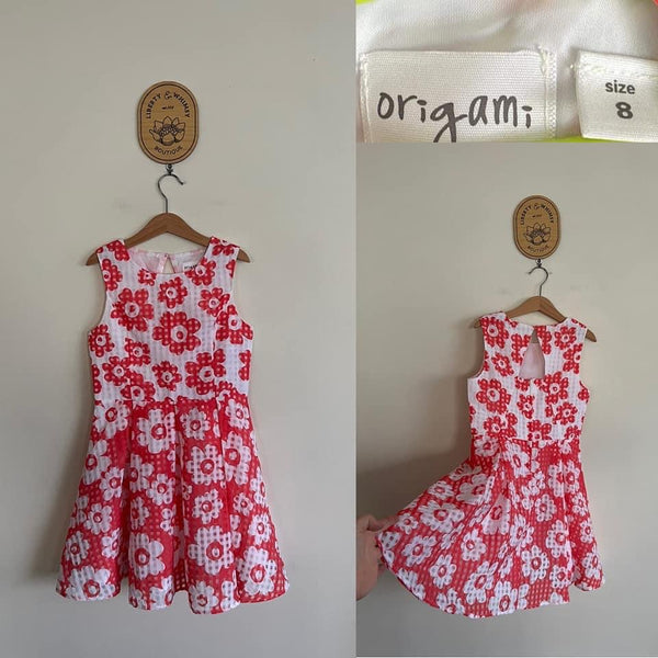 Origami woven floral dress Sz 8 NWOT