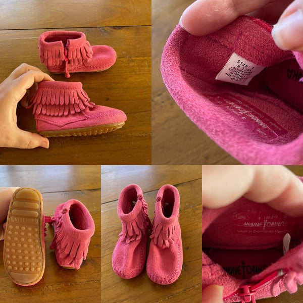 Minnetonka pink leather moccasin booties Sz 3 NWOB