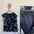 Basque navy floral textured ruffle s/s top Sz 18 as new (washed)
