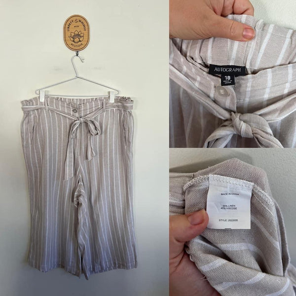 Autograph stone stripe 7/8 linen/viscose pants Sz 18 as new