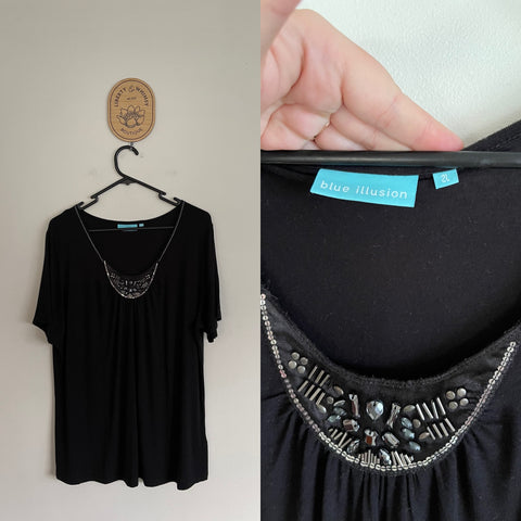 Blue Illusion black beaded top Sz 16-18 as new