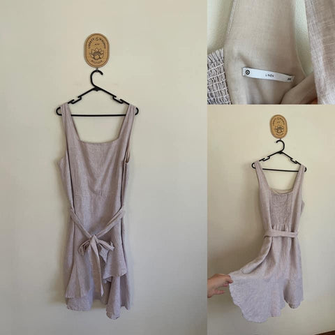 Target oatmeal linen ruffle dress with tie waist 20 RRP $59 as new (washed)