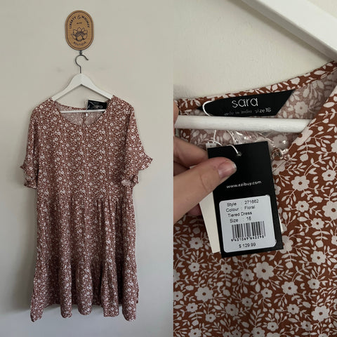 Sara floral tiered dress Sz 16 RRP $129.99 NWT