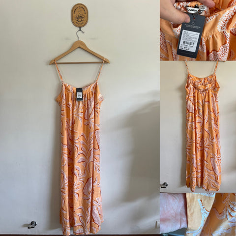 Country Road orange palm print elastic detail maxi dress Sz 16 RRP $179 NWT