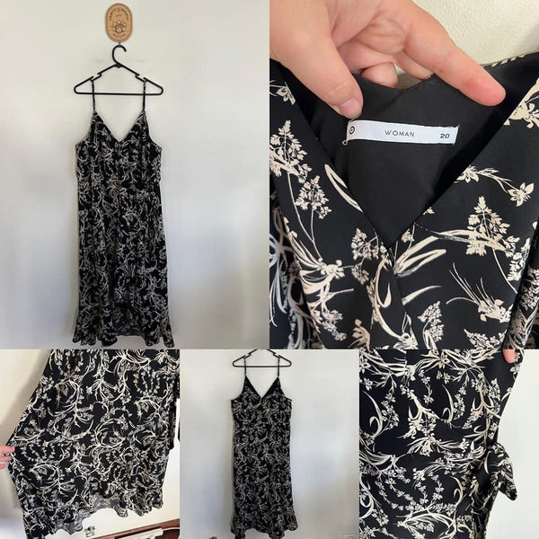 Target black wildflower print wrap dress Sz 20 RRP $59 as new (washed only)