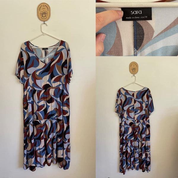 Sara tiered midi dress Sz 14 RRP $129.99 EUC worn once
