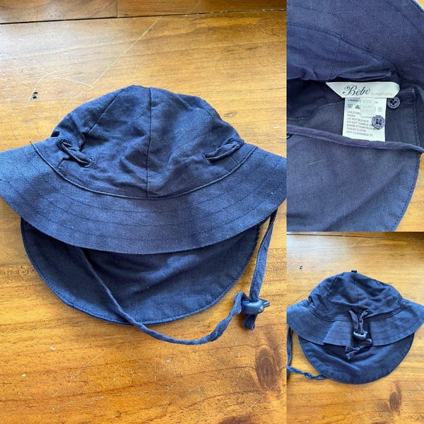 Bebe navy linen sunhat with removable neck section Sz XXS (NB-3m) NWOT