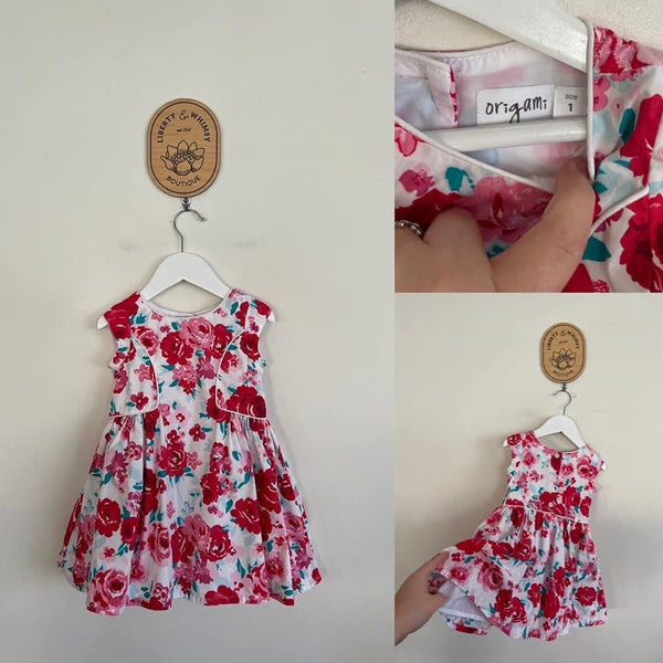 Origami roses dress Sz 1 as new