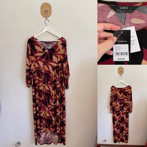 Sara leaf print panel dress Sz 14 NWT