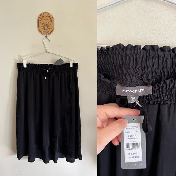 Autograph black wrap skirt with shirred waist Sz 14 RRP $89.99 NWT
