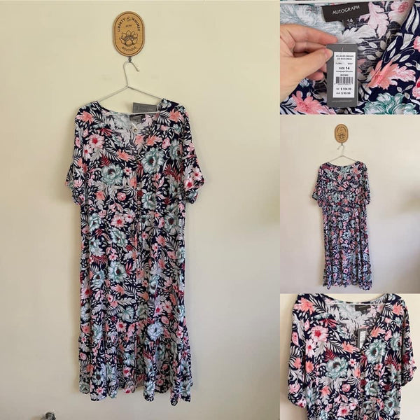 Autograph woven elbow sleeve midi dress Sz 14 RRP $99.99 NWT