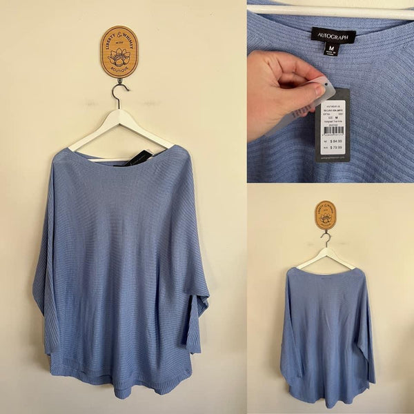 Autograph soft blue rib curve hem jumper Sz M (18-20) RRP $79.99 NWT