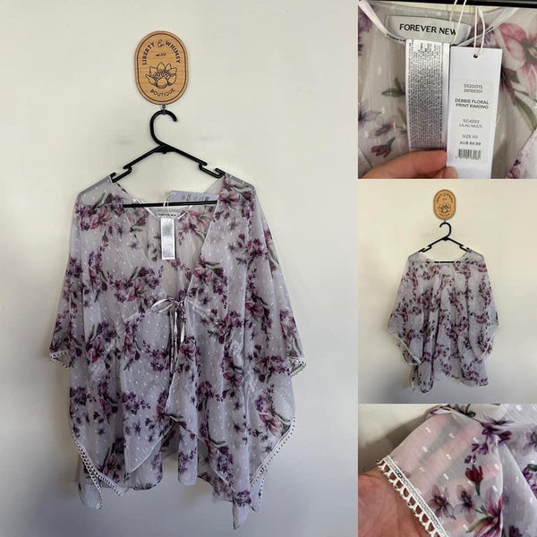 Forever New “Debbie” floral print kimono Sz 00 (one size) NWT