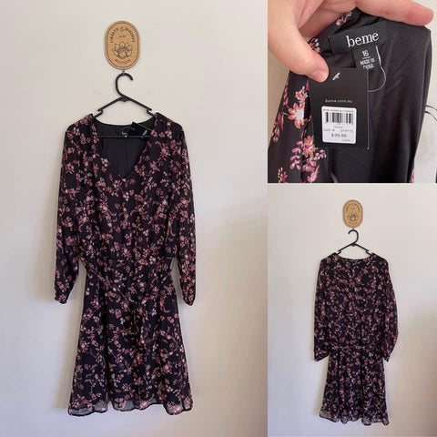 BeMe sheer sleeve floral dress Sz 16 NWT